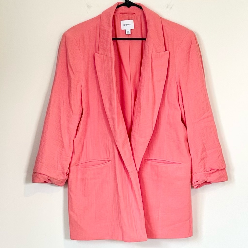 Nine West Coral Ruched Sleeve Open Front Blazer - Size: Extra Large - Picture 2 of 8